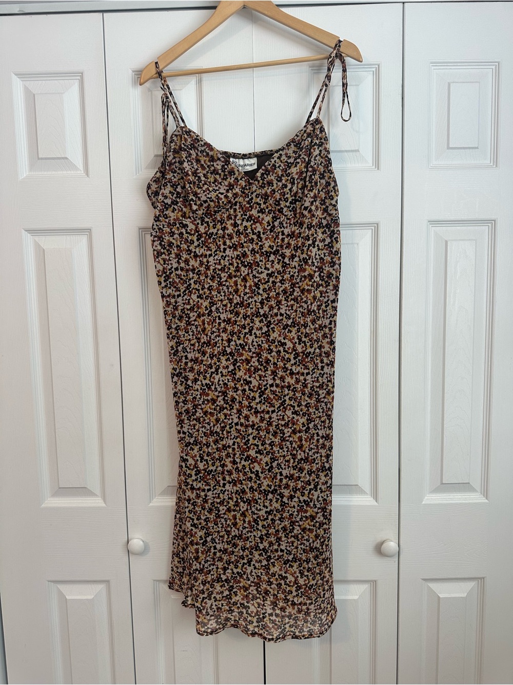 No Boundaries Brown Multi Floral Midi Slip Dress Adjustable with Tie Straps, XXL